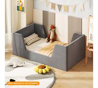 Costway Toddler Bed Frame Soft Velvet Fabric Children Floor Bed Kids Bed-Grey