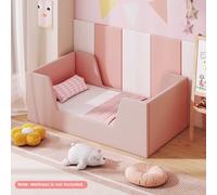 Costway Toddler Bed Frame Soft Velvet Fabric Children Floor Bed Kids Bed-Pink
