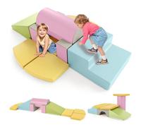 COSTWAY Toddler Climb and Crawl Foam Play Set, 10 Piece Educational Soft Climbing Blocks, Baby Soft Play Equipment for Climbing, Sliding, Crawling (Yellow+Pink)