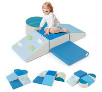 COSTWAY Toddler Climb and Crawl Foam Play Set, 6 Piece Educational Soft Climbing Blocks, Baby Soft Play Equipment for Climbing, Sliding, Crawling (Blue)