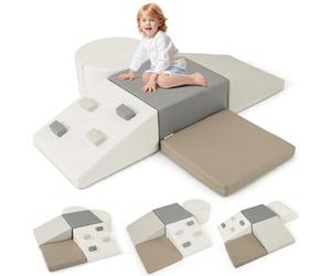 COSTWAY Toddler Climb and Crawl Foam Play Set, 6 Piece Educational Soft Climbing Blocks, Baby Soft Play Equipment for Climbing, Sliding, Crawling (Grey+White)