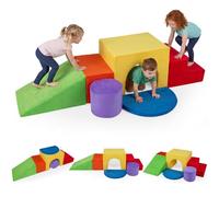 COSTWAY Toddler Climb and Crawl Foam Play Set, 6 Piece Educational Soft Foam Climbing Blocks, Indoor Baby Activity Play Structures for Climbing, Sliding, Crawling (Yellow+Red)