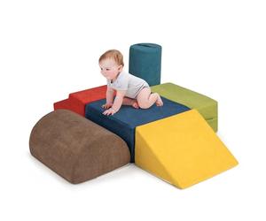 COSTWAY Toddler Climb and Crawl Foam Play Set, 6 Pieces Climbing Blocks with Skin-Friendly Chenille Fabric, Carrying Handles, Baby Soft Play Equipment for 1-3 Years Old (Colorful)