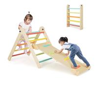 COSTWAY Toddler Climbing Frame, Foldable Kids Indoor Gym Playset with Double-side Ramp, Wooden Triangle Cilmbing Montessori Toy for Boys Girls (Multicolor)