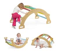 COSTWAY Toddler Climbing Frame, Kids Wooden Arch Climber Ladder with Cozy Cushion, Indoor Montessori Play Gym (Colorful)
