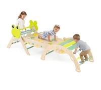 COSTWAY Toddler Climbing Frame, Kids Wooden Climber Toys Set with Arch, Reversible Ramp, Indoor Montessori Play Gym for Boys Girls 3 Years Old+ (8 in 1 Frog-Themed, Green)