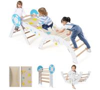 COSTWAY Toddler Climbing Frame, Kids Wooden Climber Toys Set with Arch, Reversible Ramp, Indoor Montessori Play Gym for Boys Girls 3 Years Old+ (7 in 1 Nautical-Themed, White)