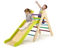COSTWAY Toddler Climbing Frame, Kids Wooden Montessori Triangle Climber with Adjustable Ramp, Indoor Play Gym for Boys Girls