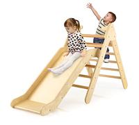 COSTWAY Toddler Climbing Frame, Kids Wooden Montessori Triangle Climber with Adjustable Ramp, Indoor Play Gym for Boys Girls
