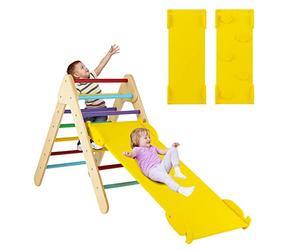 COSTWAY Toddler Climbing Frame, Kids Wooden Montessori Triangle Climber with Double Sided Ramp, Indoor Play Gym for Boys Girls (Multicolor)
