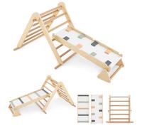 COSTWAY Toddler Climbing Frame, Wooden Kids Montessori Triangle Ladder Climber with Double Sided Ramp, Indoor Play Gym for Boys Girls