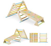 COSTWAY Toddler Climbing Frame, Wooden Kids Montessori Triangle Ladder Climber with Double Sided Ramp, Indoor Play Gym for Boys Girls (Colorful)