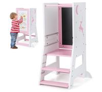 Costway Toddler Kitchen Stool Helper Bathroomd Ajustable Baby Standing Tower in Pink COSTWAY Pink
