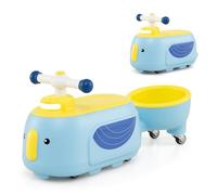 COSTWAY Toddler Ride on Car, Foot to Floor Sliding Car with Trailer, Light, Music, Under-Seat Storage, Developmental Ride on Toy for Boys Girls 12+ Months Old (Blue+Yellow)