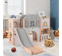 Costway Toddler Slide Playset Freestanding Kids Slide W/ Tunnel Kids Climber Playset Pink