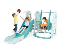 Costway Toddler Slide & Swing Set 4-in-1 Indoor Playground w/Extra-long Slide in Blue COSTWAY Blue