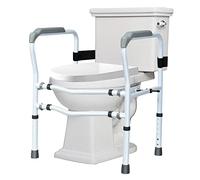 COSTWAY Toilet Safety Frame, Height & Width Adjustable Toilet Rails Support Aids with 360° Rotatable Clip, Freestanding Non-Slip Bathroom Toilets Frame Safety Handrails for Seniors Disabled Elderly