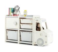 Costway Toy Storage Organizer Truck shaped Toddler Storage Cabinet 2 Plastic Bins in Grey COSTWAY Grey