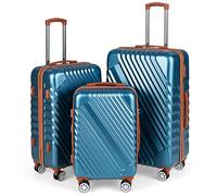 COSTWAY Travel Suitcase Set of 3, Lightweight Durable ABS Hard Shell Cabin Luggage Set with Wheels, TSA Approved Lock & Retractable Handle, Airline Approved Carry on Suitcase Trolley (Teal)