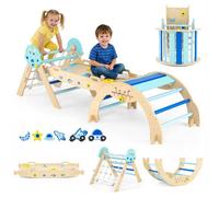 Costway Triangle Climbing Set Indoor Foldable Climbing Toys For Toddlers-Blue