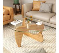 Costway Triangle Coffee Table Modern Center Table With Tempered Glass Top-Natural