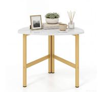 Costway Triangular Coffee Table with Faux Marble Tabletop for Living Room in White COSTWAY White