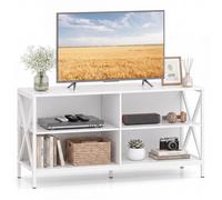 Costway Tv Stand 120Cm Entertainment Center With 4 Open Storage Shelves Wooden Tv Cabinet With Raised Metal Legs White