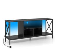 Costway Tv Stand With Led Lights For 65 Inch Tv Entertainment Center With Power Outlets Black