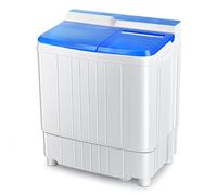 COSTWAY Twin Tub Washing Machine, 4.5KG/6KG/8.5KG Total Capacity Portable Laundry Washer Spin Dryer with Timing Function & Drain Pump for Apartment Dorms Camping (Blue+White, 3.5kg Washer+1kg Dryer)