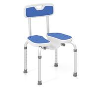 COSTWAY U-Shaped Shower Chair with Back, 6-Level Height Adjustable Bath Seat Shower Stool to Sit on in Showers, EVA Padded Anti-Slip Bathtub Chair Perching Stool for Elderly, Disabled, Pregnant, Blue