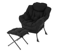 Costway Upholstered Lazy Chair Modern Accent Chair w/ Ottoman & Side Pocket in Black COSTWAY Black