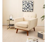 Costway Upholstered Linen Fabric Armchair Button Tufted Single Sofa Chair in Beige COSTWAY Beige