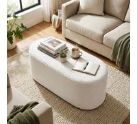 Costway Upholstered Ottoman Bench Modern Bed Stool Oval Entryway Ottoman in White COSTWAY White