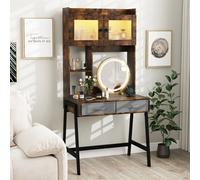 Costway Vanity Desk With Rotating Mirror Makeup Dressing Table With Cabinet-Brown