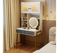 Costway Vanity Desk With Rotating Mirror Makeup Dressing Table With Cabinet-White