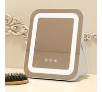 COSTWAY Vanity Mirror with Lights, 3-Color Dimmable LED Lighted Tabletop Makeup Mirror with Smart Touch Control, 360° Rotation Stand and Memory Function, Light Up Dressing Table Mirror, 25x30cm, White