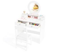 Costway Vanity Set Princess Makeup Dressing Desk & Chair w/ Mirror in White COSTWAY White