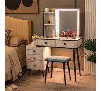 Costway Vanity Table Set Modern Dressing Table W/ 3-Color Mirror & Drawers Dresser Desk