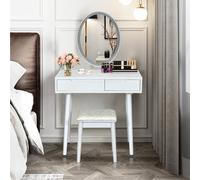 Costway Vanity Table Set With Lighted Mirror & 3 Color Lighting Modes-White