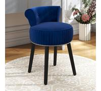 Costway Velvet Makeup Chair With Low Back Accent Makeup Vanity Stool-Blue
