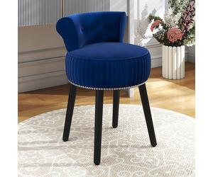 Costway Velvet Makeup Chair With Low Back Accent Makeup Vanity Stool-Blue