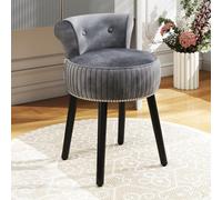 Costway Velvet Makeup Chair With Low Back Accent Makeup Vanity Stool-Grey