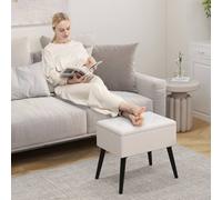 Costway Velvet Storage Ottoman Flip Top Stool w/ Solid Wood Legs in Beige COSTWAY Beige