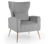 Costway Velvet Upholstered Wingback Chair Modern Single Sofa Chair W/ Lumbar Pillow