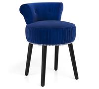 Costway Velvet Vanity Stool w/Tufted Back Upholstered Vanity Makeup Chair in Blue COSTWAY Blue