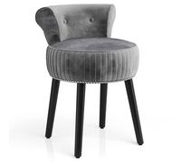 Costway Velvet Vanity Stool w/Tufted Back Upholstered Vanity Makeup Chair in Grey COSTWAY Grey