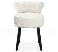 Costway Velvet Vanity Stool w/Tufted Back Upholstered Vanity Makeup Chair in White COSTWAY White