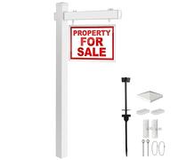 COSTWAY Vinyl PVC Real Estate Sign Post, 6FT Commercial Grade Sign Holder with Rustproof Stake, Realtor Yard Post Stand for Open House and Home for Sale, 36" Arm Holds Up to 24" Sign(No Sign)