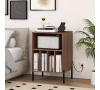 Costway Vinyl Record Player Stand Turntable Stand w/Charging Station in Walnut COSTWAY Walnut