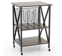 Costway Vinyl Record Storage Shelf Turntable Stand W/ Divider Metal Frame Side Table-Grey